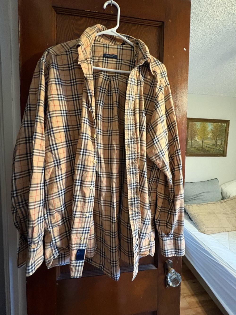Burberry Tan Plaid Button-Down Shirt